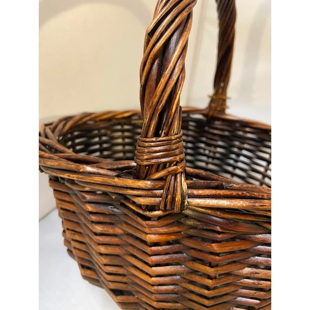 Wicker Basket Home Decor OS Dark Brown Woven Oval Gathering Basket Farmhouse